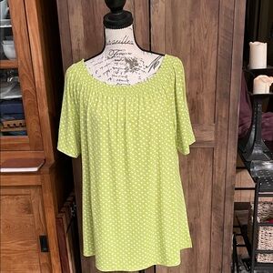 Susan Graver Lime Green Short Sleeve Peasant Blouse